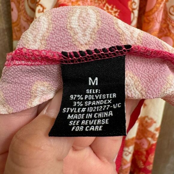 Vici Hot Pink Orange Vineyard Border Print Open Back Hi Low Maxi Dress Medium - Picture 6 of 12